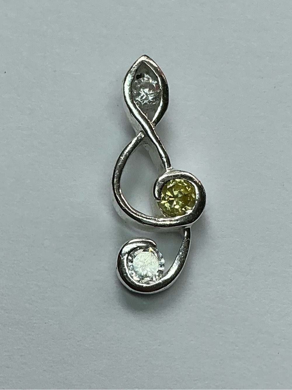 Sterling Silver Treble Clef Pendant with Yellow and Clear Stones